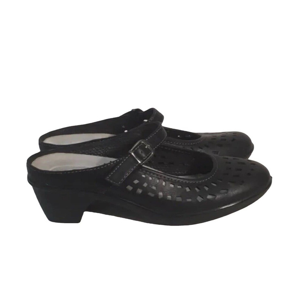 Easy Street Comfort Wave Chicago Faux‎ Black Leather Slip On Mary Jane Clogs 6M